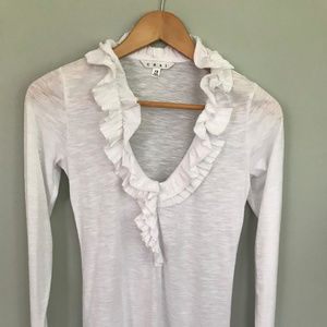 Cabi white long sleeve top frill XS light cotton